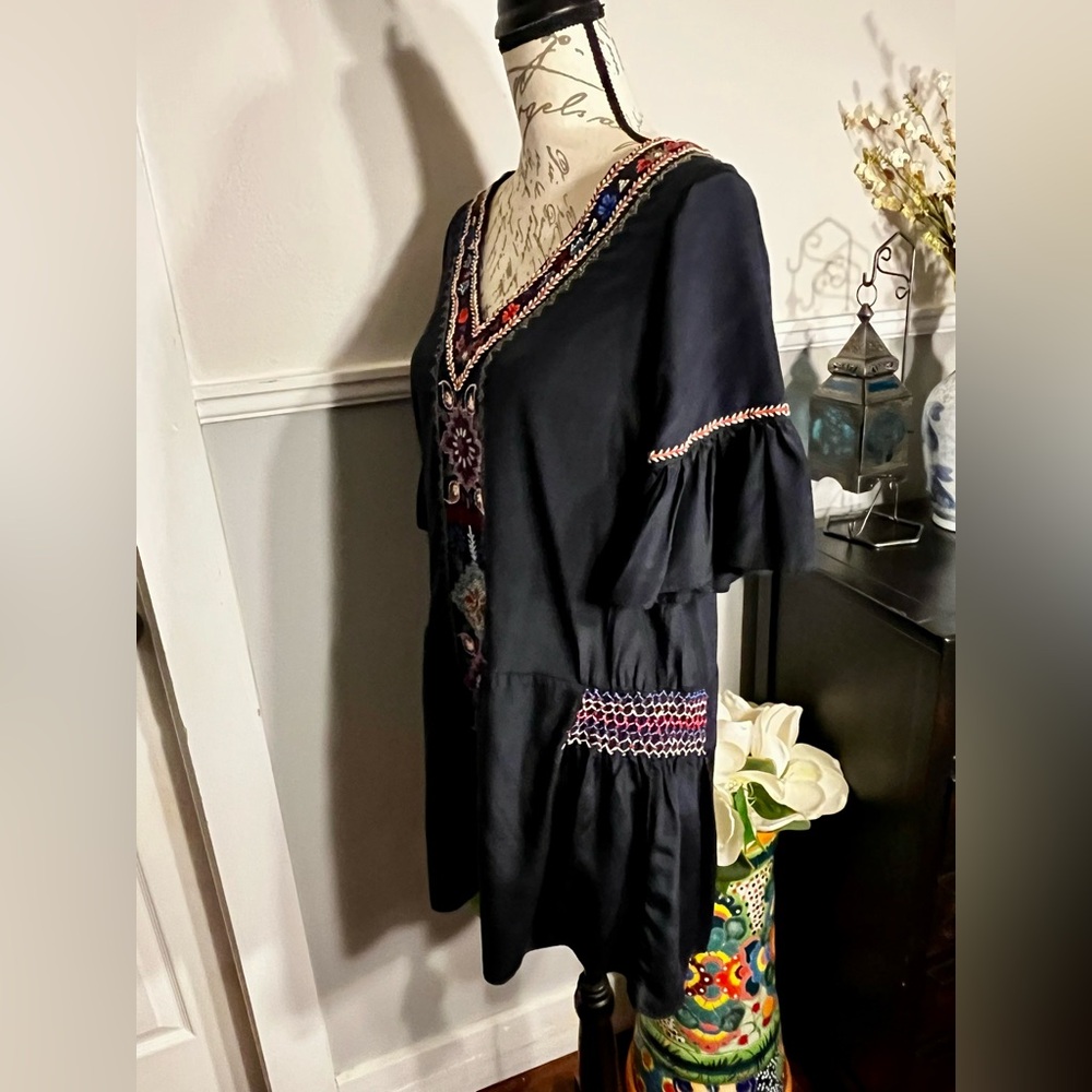 Calypso Saint Barth Silk Embroidered Navy Dress with Floral Accents Mini Small - Picture 8 of 16
